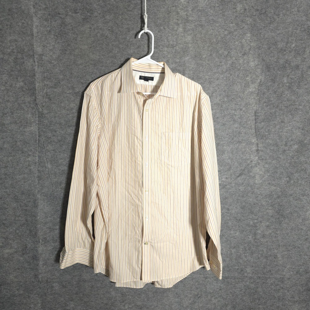 Banana Republic Non-Iron Classic Fit Mens XL Tan Striped Button Down Dress Shirt